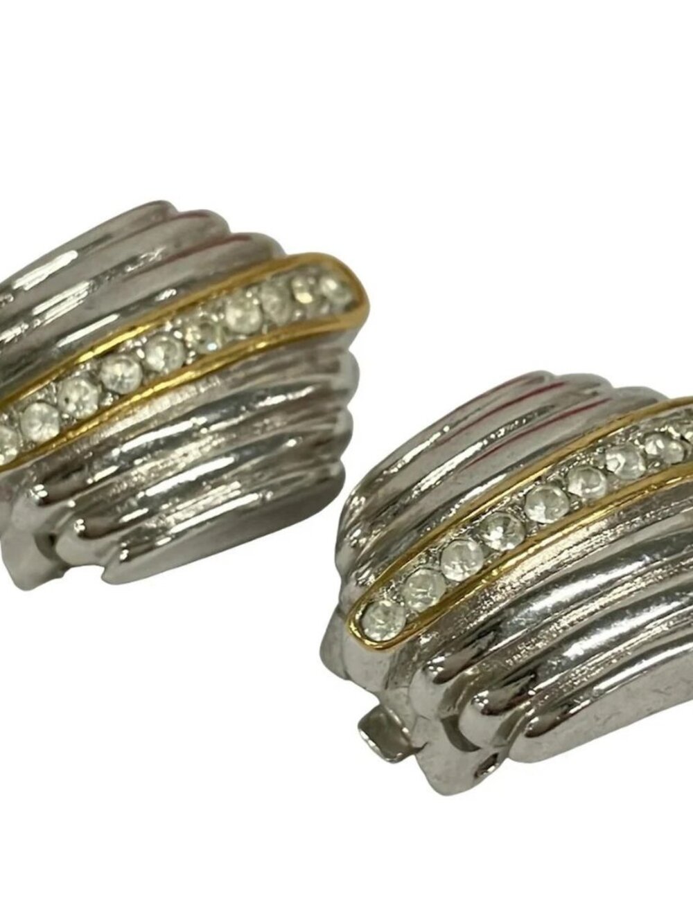 DIOR/ChristianDior - Silver Clear Gold Hardware Clip On Earrings - Picture 4 of 5